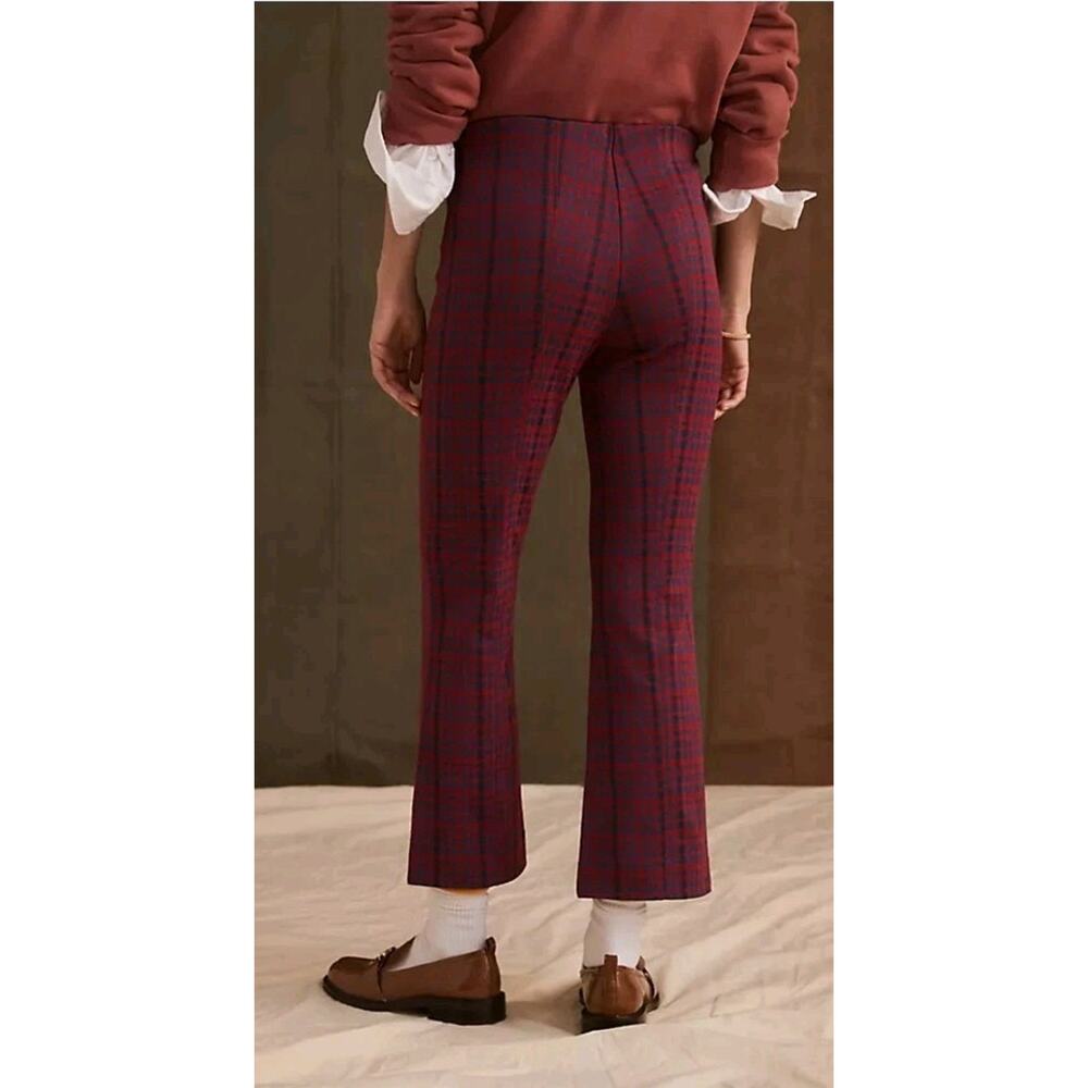 Maeve by Anthropologie The Margot Kick Flare Cropped Pants Small Red/Blue Plaid - Picture 2 of 6